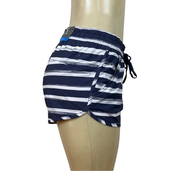 Columbia Womens Omni-Shade Regular Fit Striped Navy & White Shorts Size S - New - Picture 2 of 8